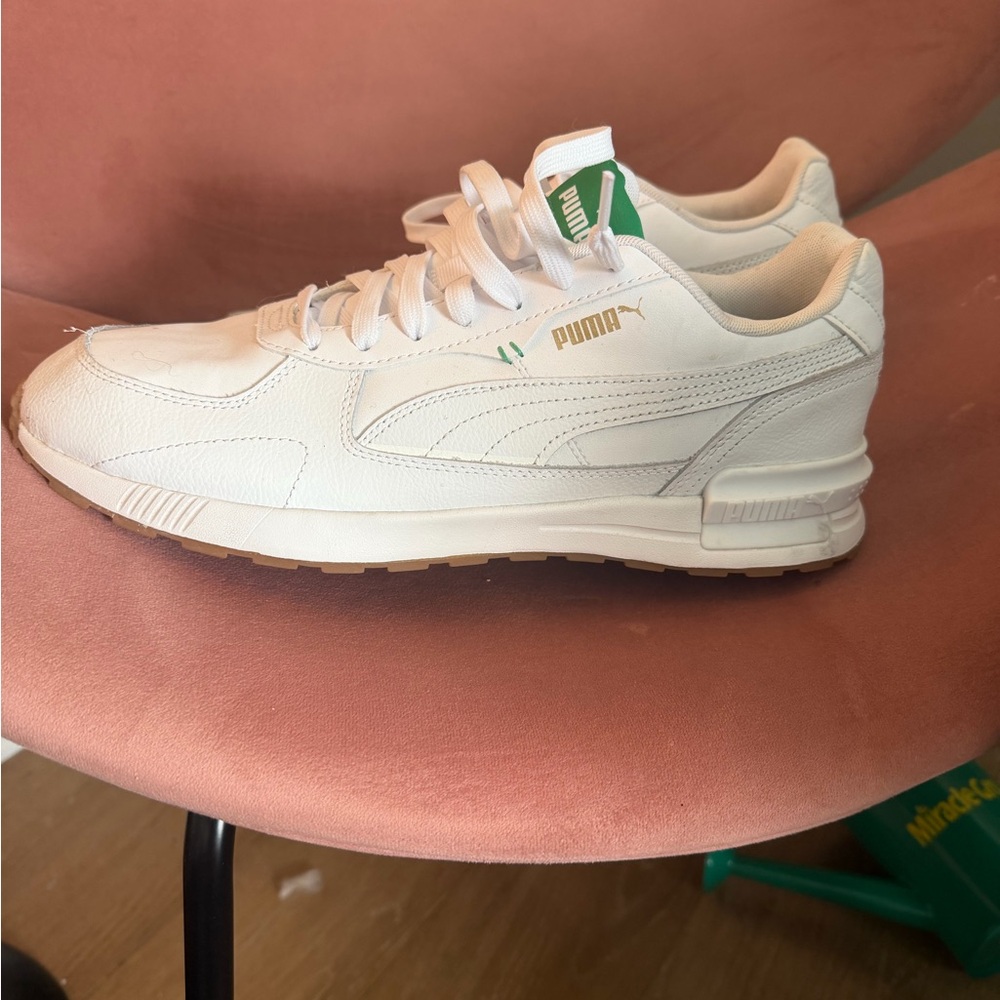 Puma White Sneakers with Green Logo Accent